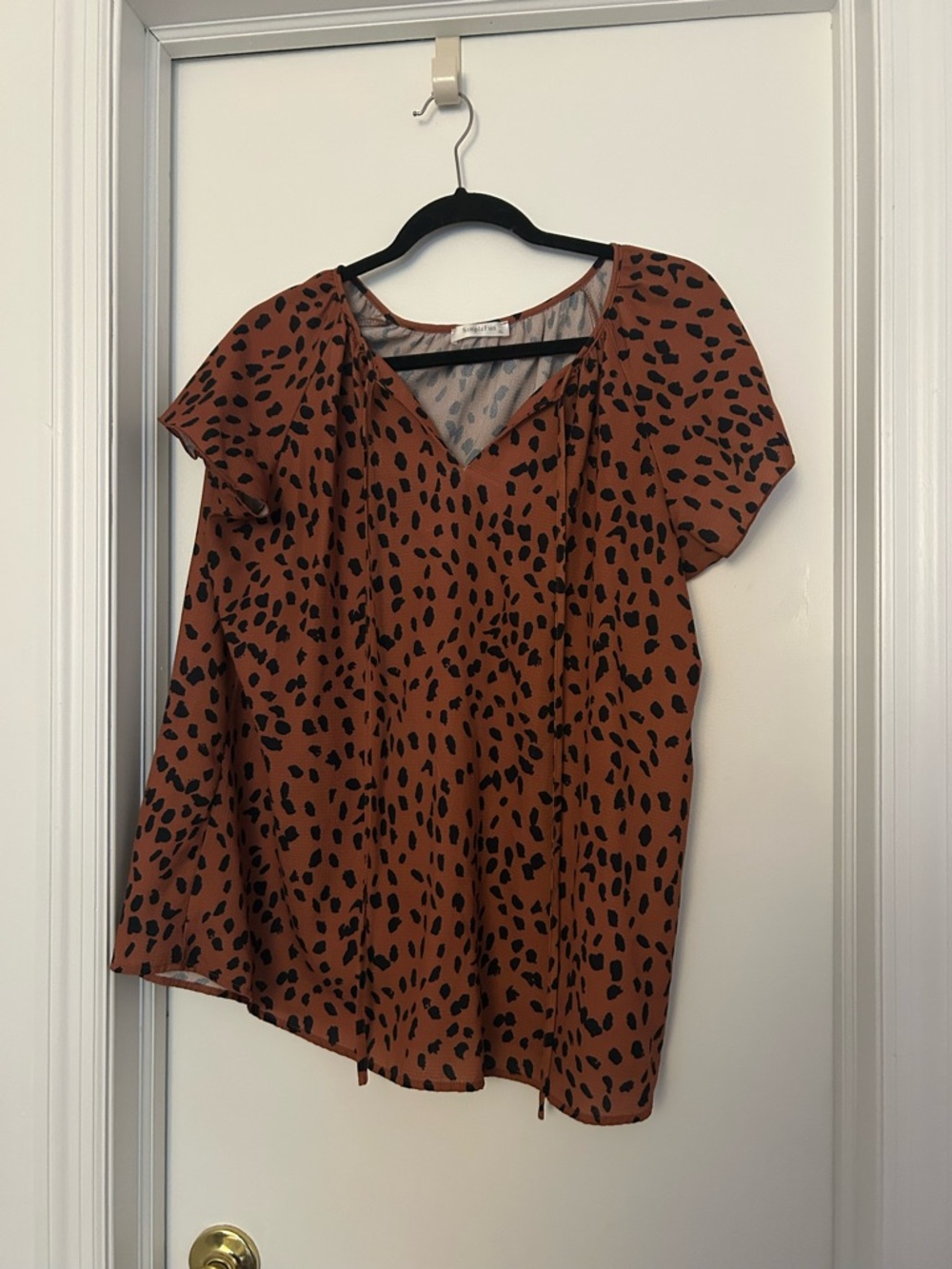 Womens Rust Brown Animal-Print V-Neck Blouse